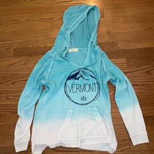 Ocean Drive, Vermont Hooded Blue and White Sweatshirt, Size Small